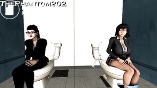 Animation of girls pooping together and laughing