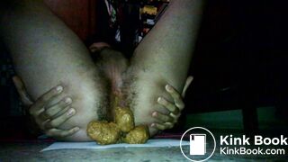Watch this hairy tight hole getting stretched by thick creamy turds