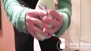 Oiled up ass taking a fat shit