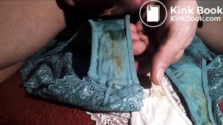 3 culottes imbibées de traces et d'odeurs intimes très puissantes, j'éjacule dedans